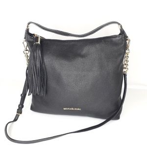 Michael Kors Purse Black Leather Hobo Crossbody Bag